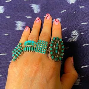 VTG Zuni Turquoise Sterling sz ~3 Snake Eye Ring